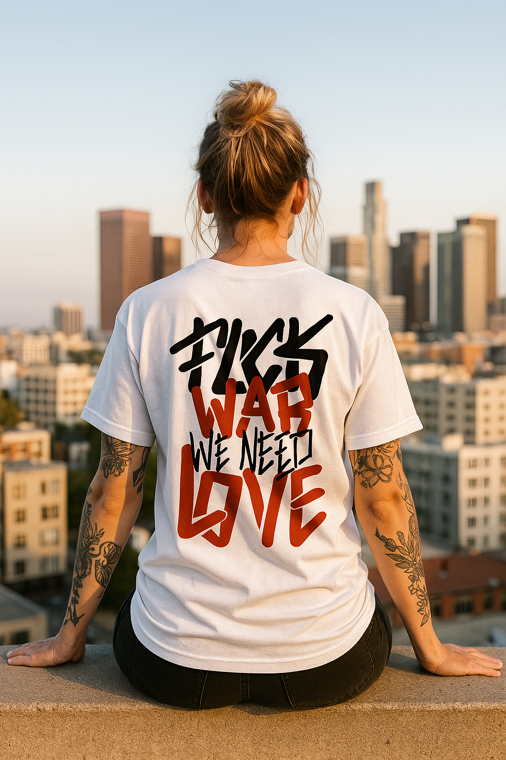 T-shirt oversized "Fuck war, we need love" , 200g , 100% algodão