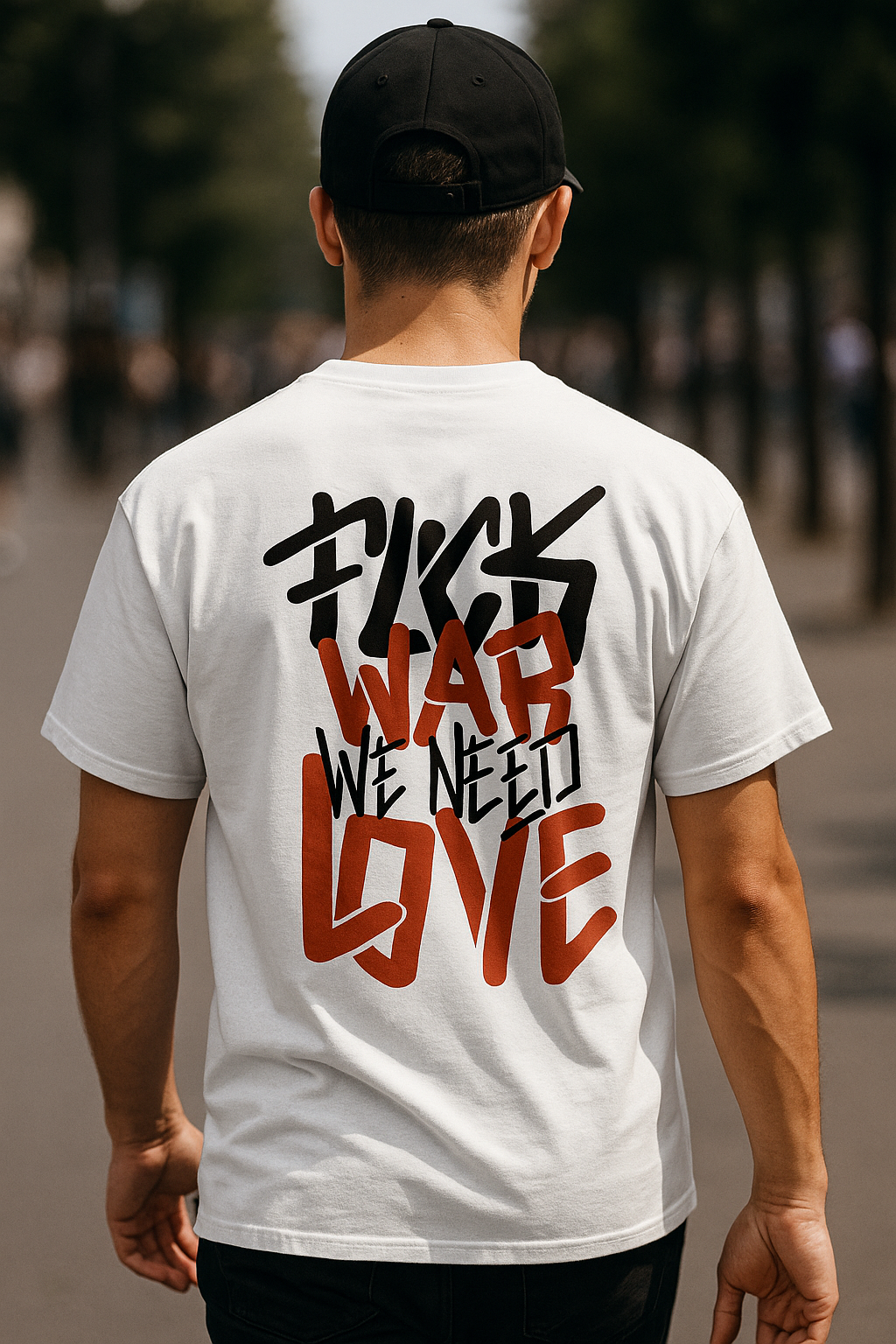 T-shirt oversized "Fuck war, we need love" , 200g , 100% algodão