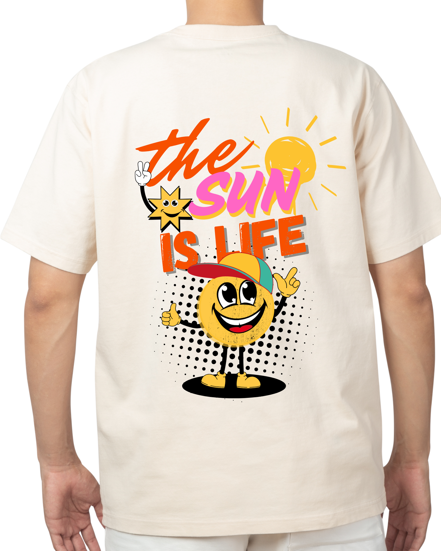 T-shirt creme "the sun is life"" unissexo 190g, algodão, decote redondo