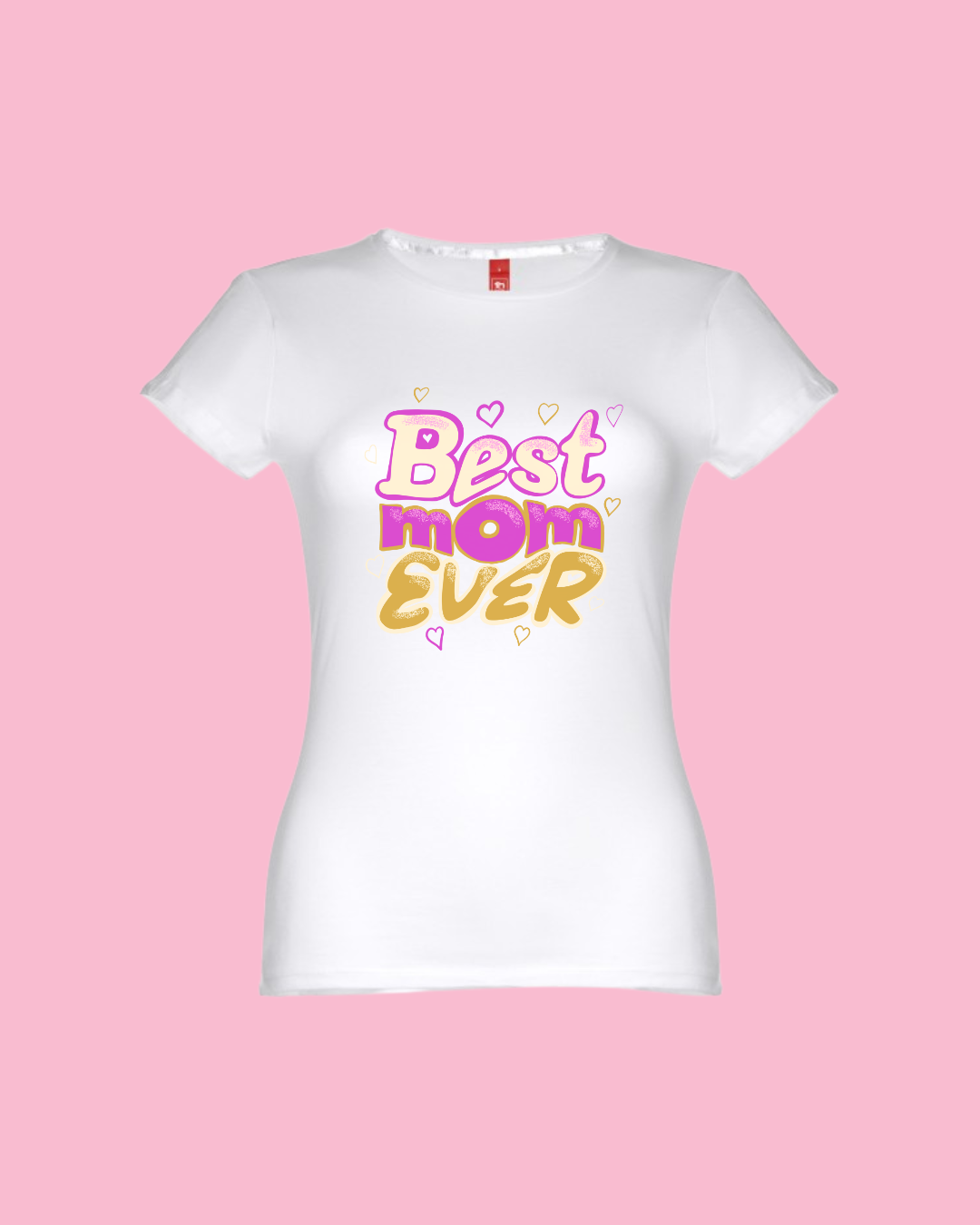 T-shirt para senhora preta, branca, rosa ou lavanda "best mom ever" senhora 150g, 100 % algodão