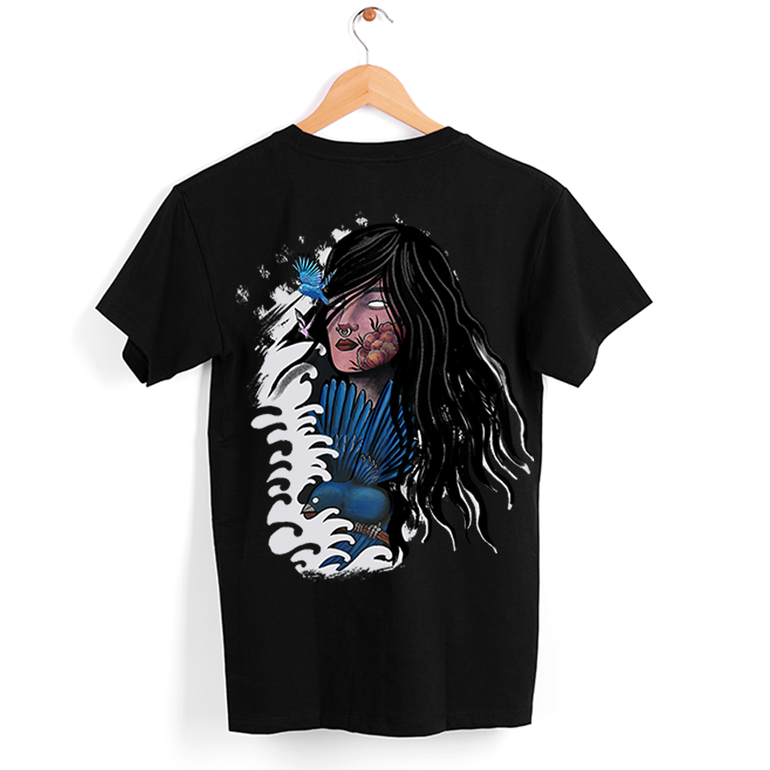 T-shirt preta “Freedom”, 190g, mangas curta , decote redondo