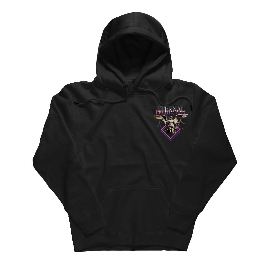 Sweatshirt preta "Eternal Protection", unissexo com capuz - 320 g/m2, 50% algodão, 50% poliéster