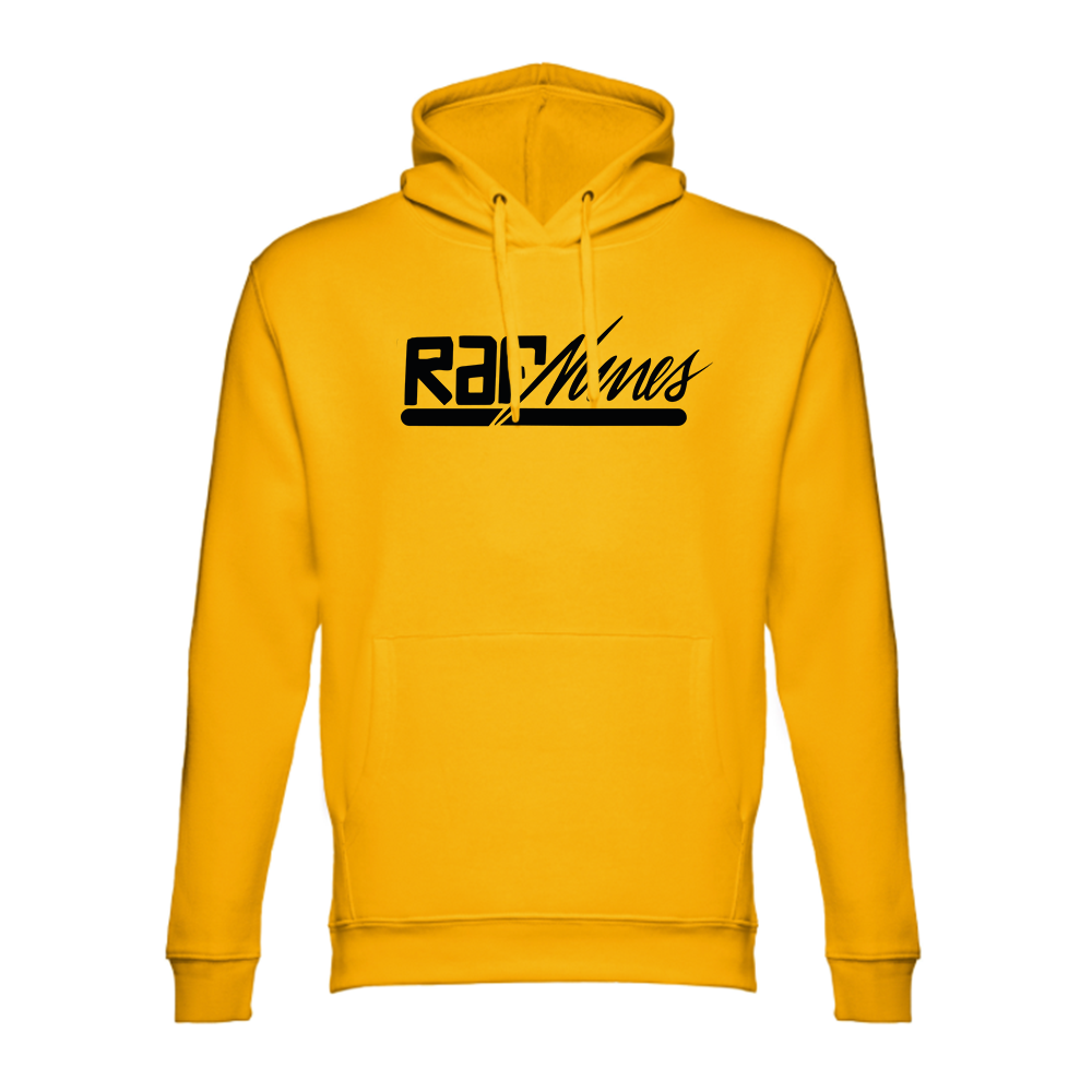 Mustard colored sweatshirt, lettering "we are one"