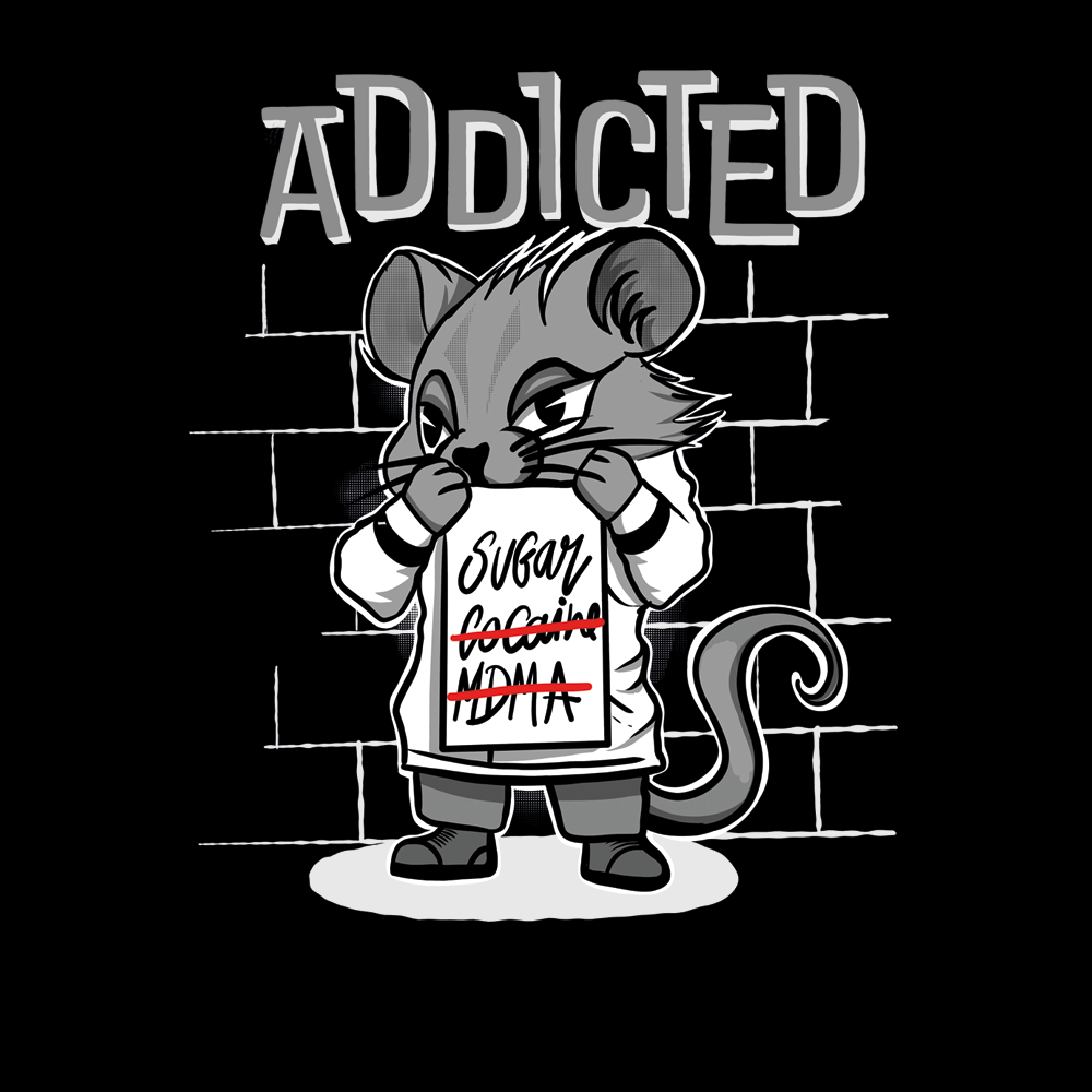 T-shirt preta "Addicted" unissexo 190g, algodão, decote redondo