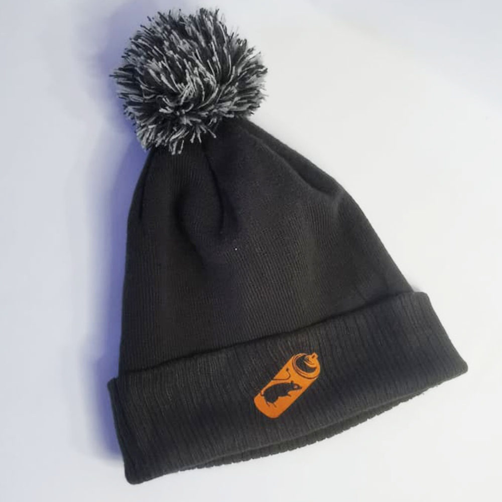 Gray hat with pompom