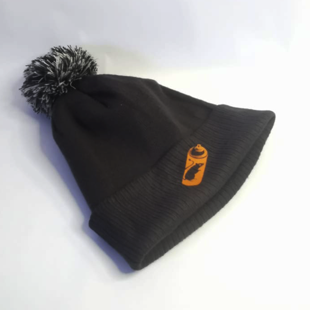 Gray hat with pompom