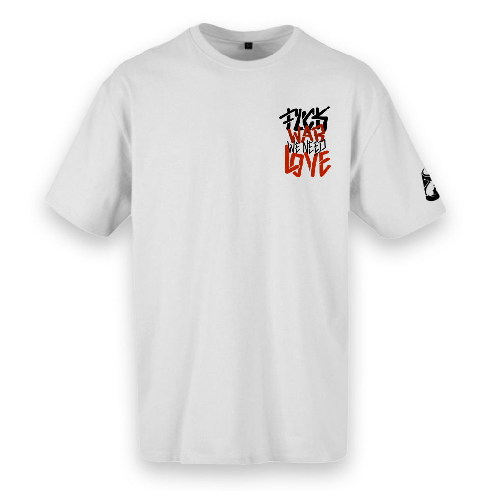 T-shirt oversized "Fuck war, we need love" , 200g , 100% algodão