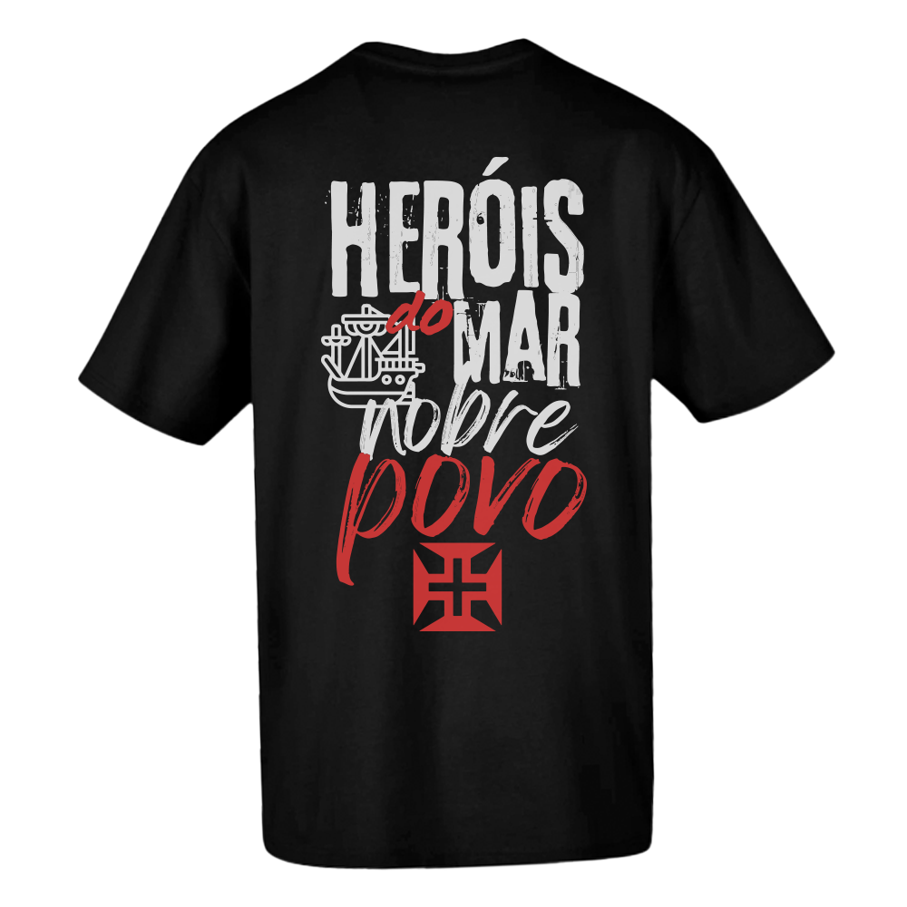 Black oversize t-shirt, Portugal, European2024, "heroes of the sea", cotton, 200g