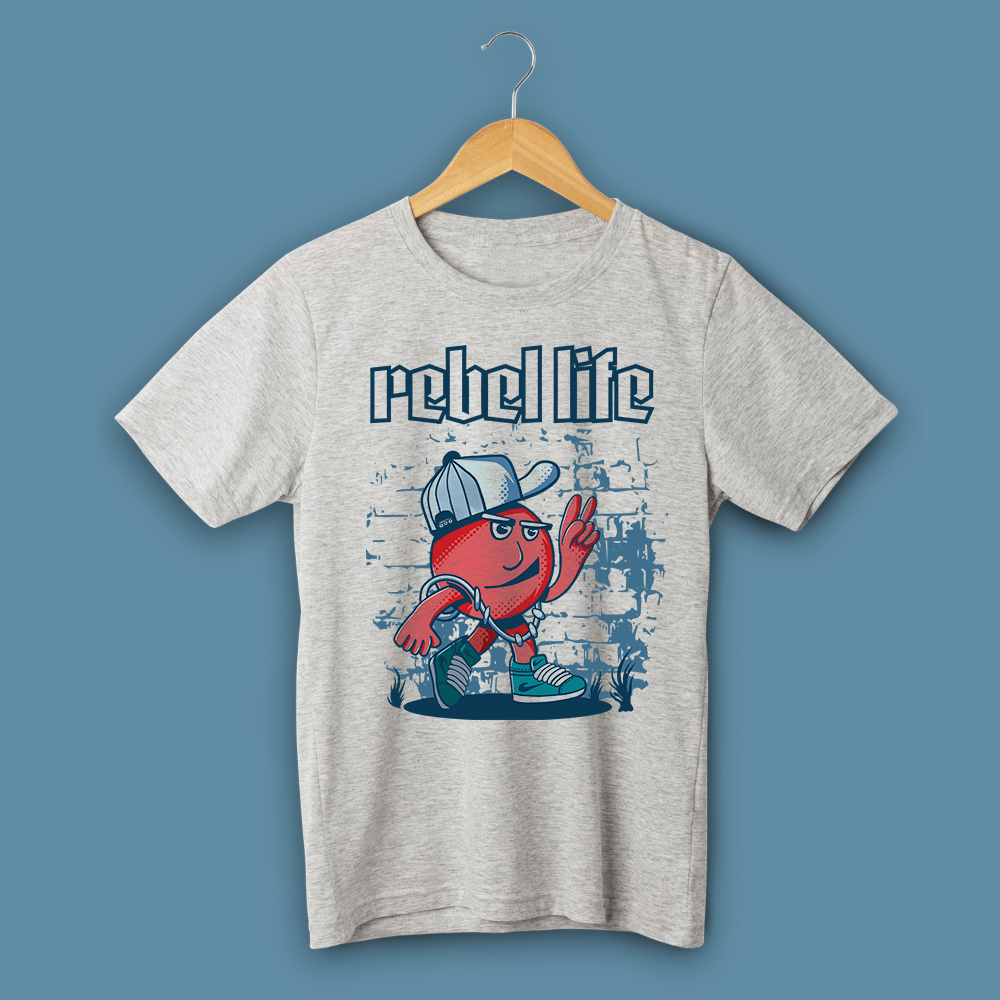 T-shirt cinza "rebel life" unissexo 190g, algodão, decote redondo