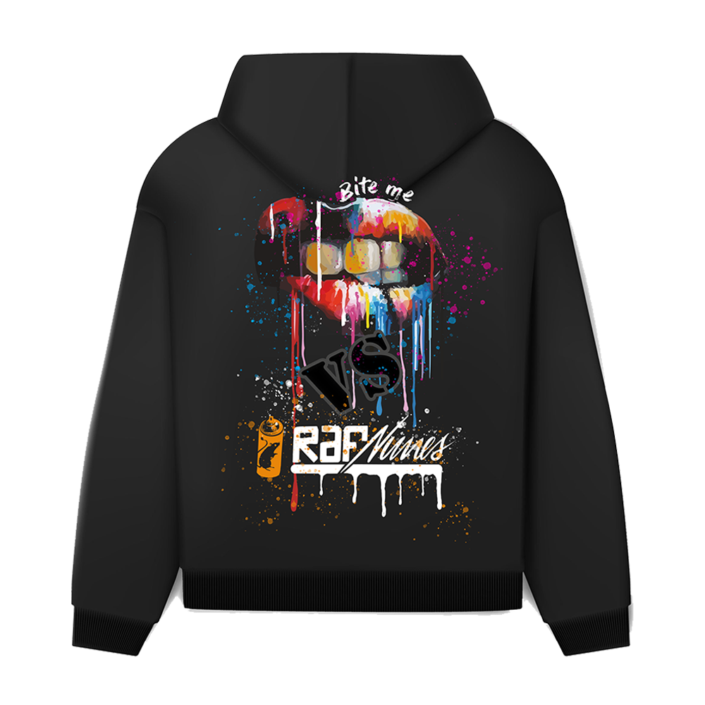 Black hooded sweatshirt "RAfNunes X Bite me one"