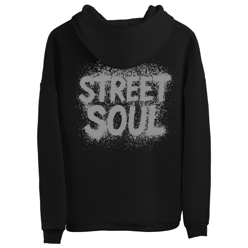 Sweatshirt preta "street soul", Portugal, unissexo com capuz - 320 g/m2, 50% algodão, 50% poliéster