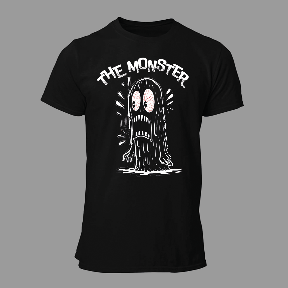 T-shirt preta "The monster" unissexo 190g, algodão, decote redondo