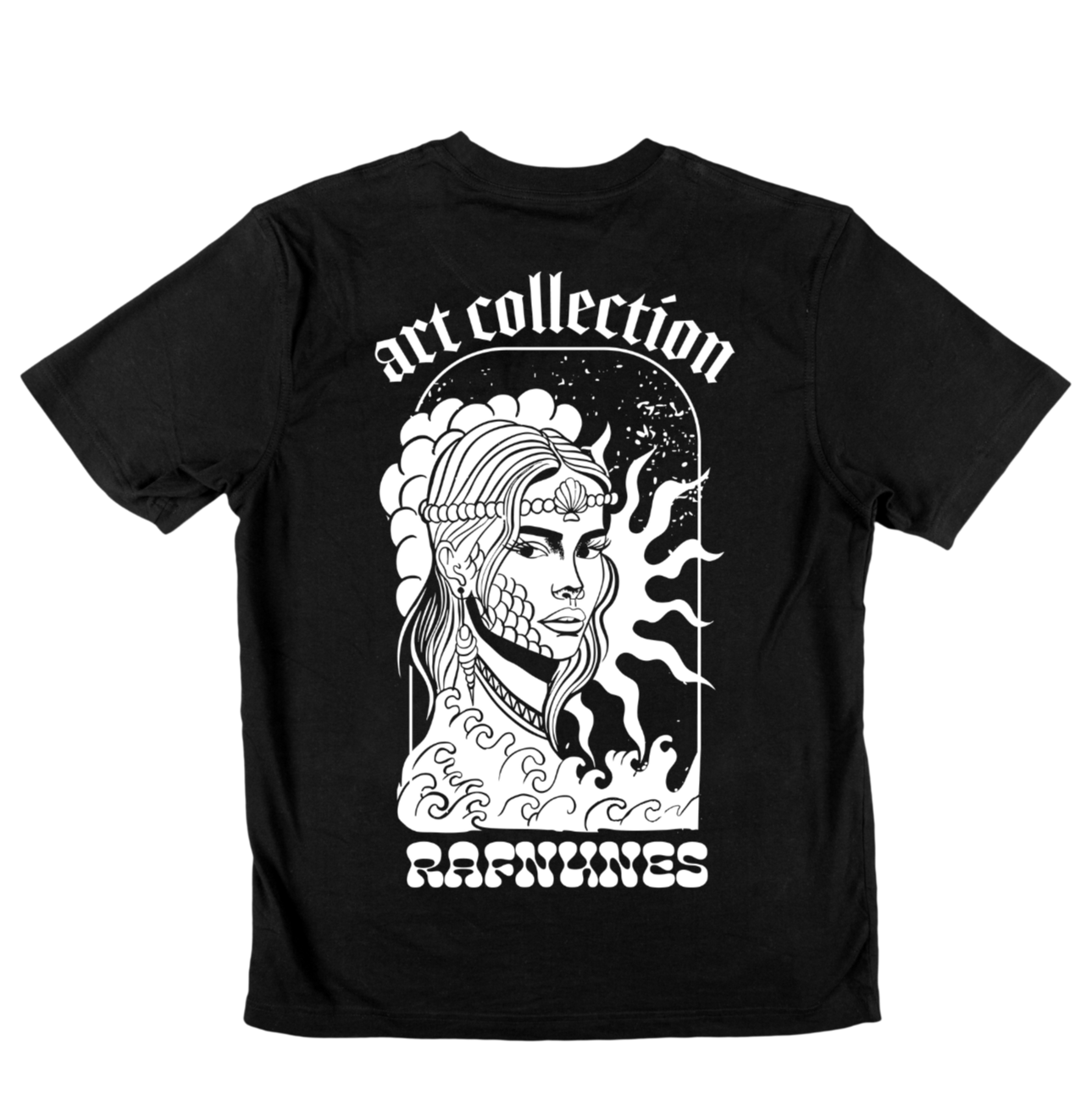 T-shirt regular preta ou branca, "deusa do mar", 100 % algodão, 190g