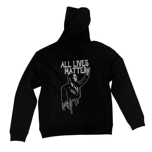 Sweatshirt preta "all lives matter", unissexo com capuz - 320 g/m2, 50% algodão, 50% poliéster