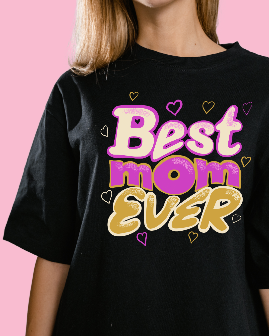 T-shirt para senhora  preta, branca, rosa ou lavanda "best mom ever" senhora 150g, 100 % algodão