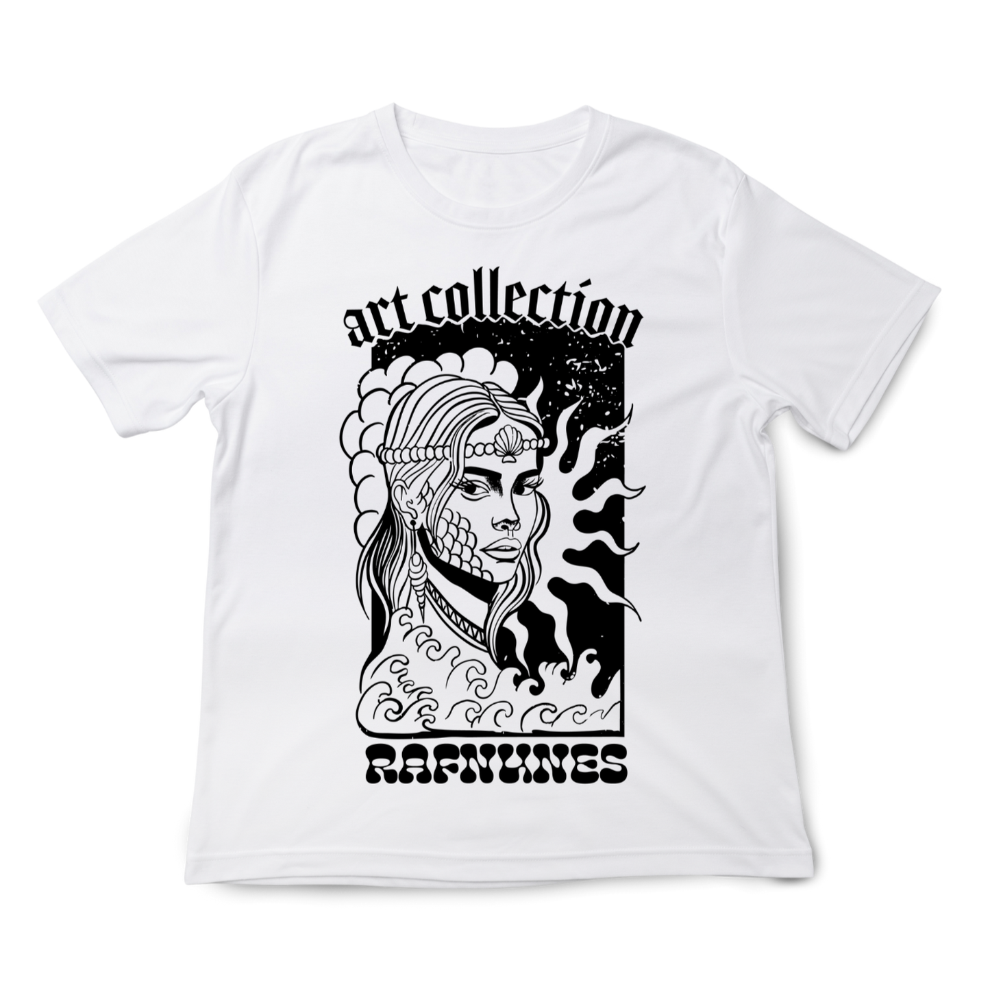T-shirt regular preta ou branca, "deusa do mar", 100 % algodão, 190g