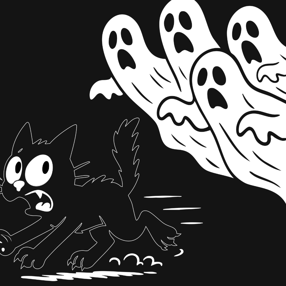 T-shirt preta "cat vs ghost" unissexo 190g, algodão, decote redondo