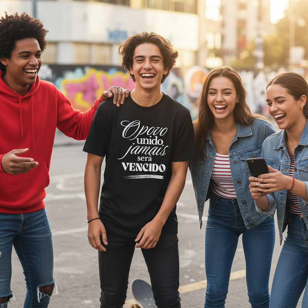 T-shirt "o povo unido" regular ou oversize preto ou branco , algodão, 190g