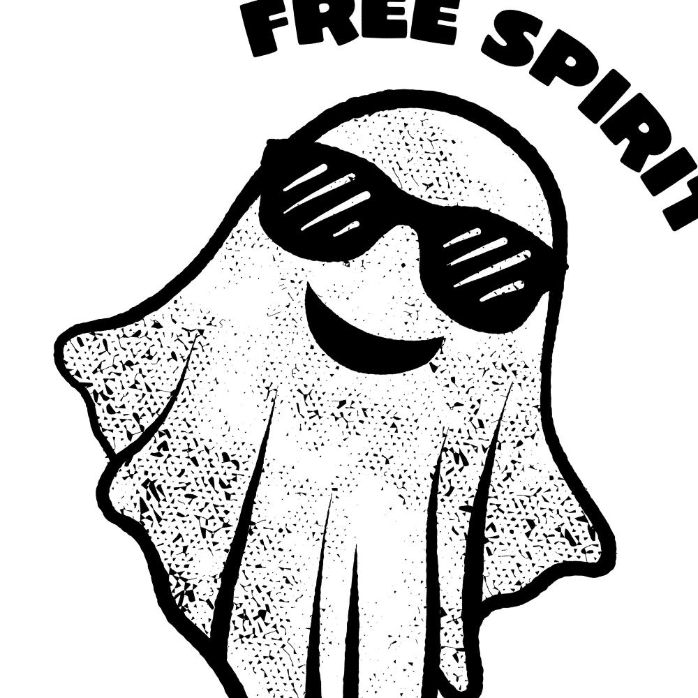 T-shirt preta "free spirit" unissexo 190g, algodão, decote redondo