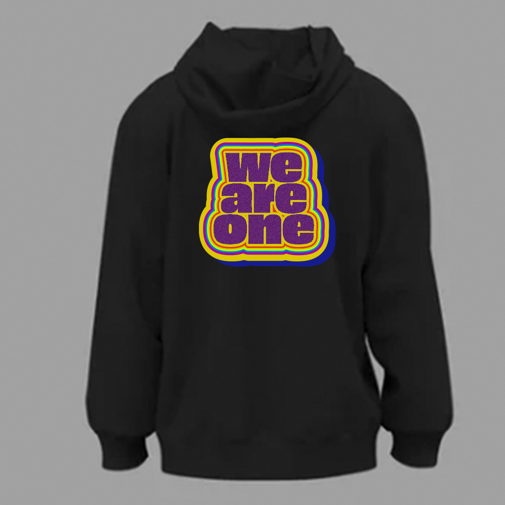 Black "WE ARE ONE" hooded sweatshirt