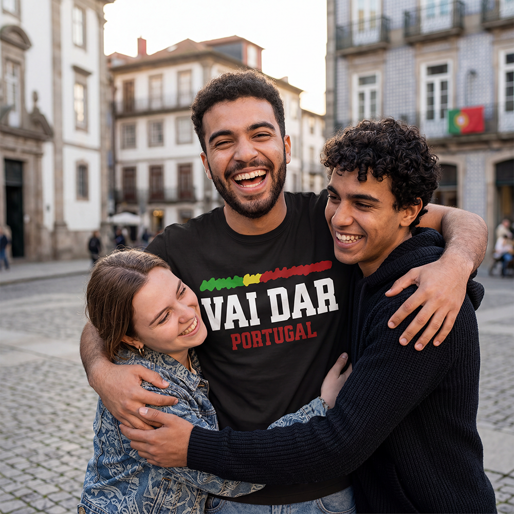 T-shirt regular ou oversize preto, branca , Portugal , "VAI DAR", algodão, 190g