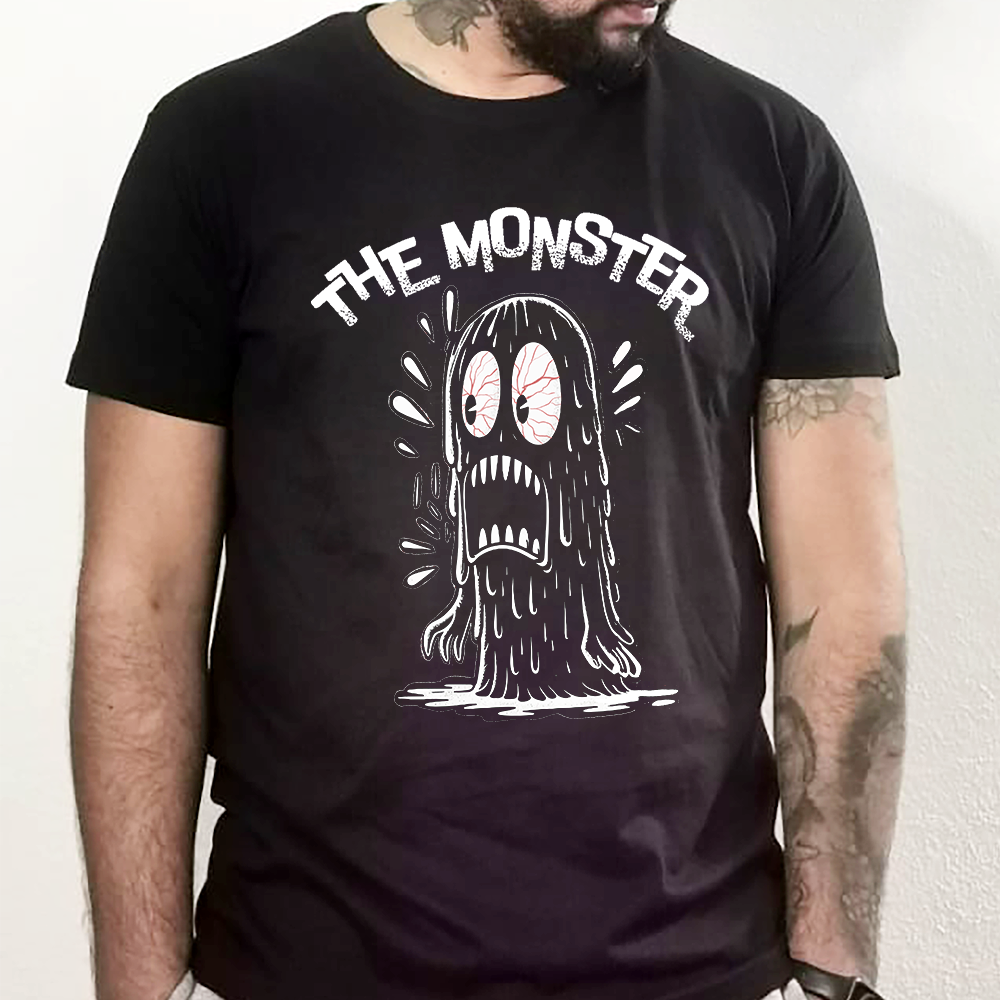 T-shirt preta "The monster" unissexo 190g, algodão, decote redondo