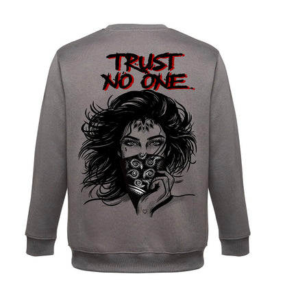 Camisola sem capuz , cinza, 300 g/m2 “trust no one”