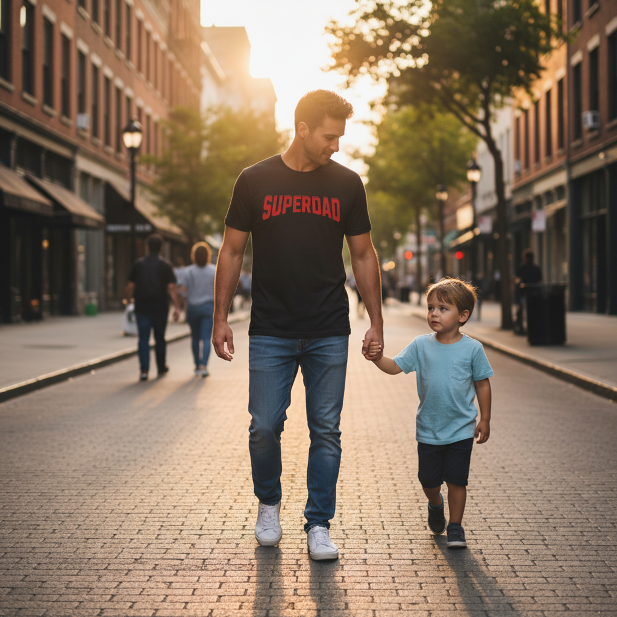 T-shirt preta "superdad" unissexo 190g, algodão, decote redondo