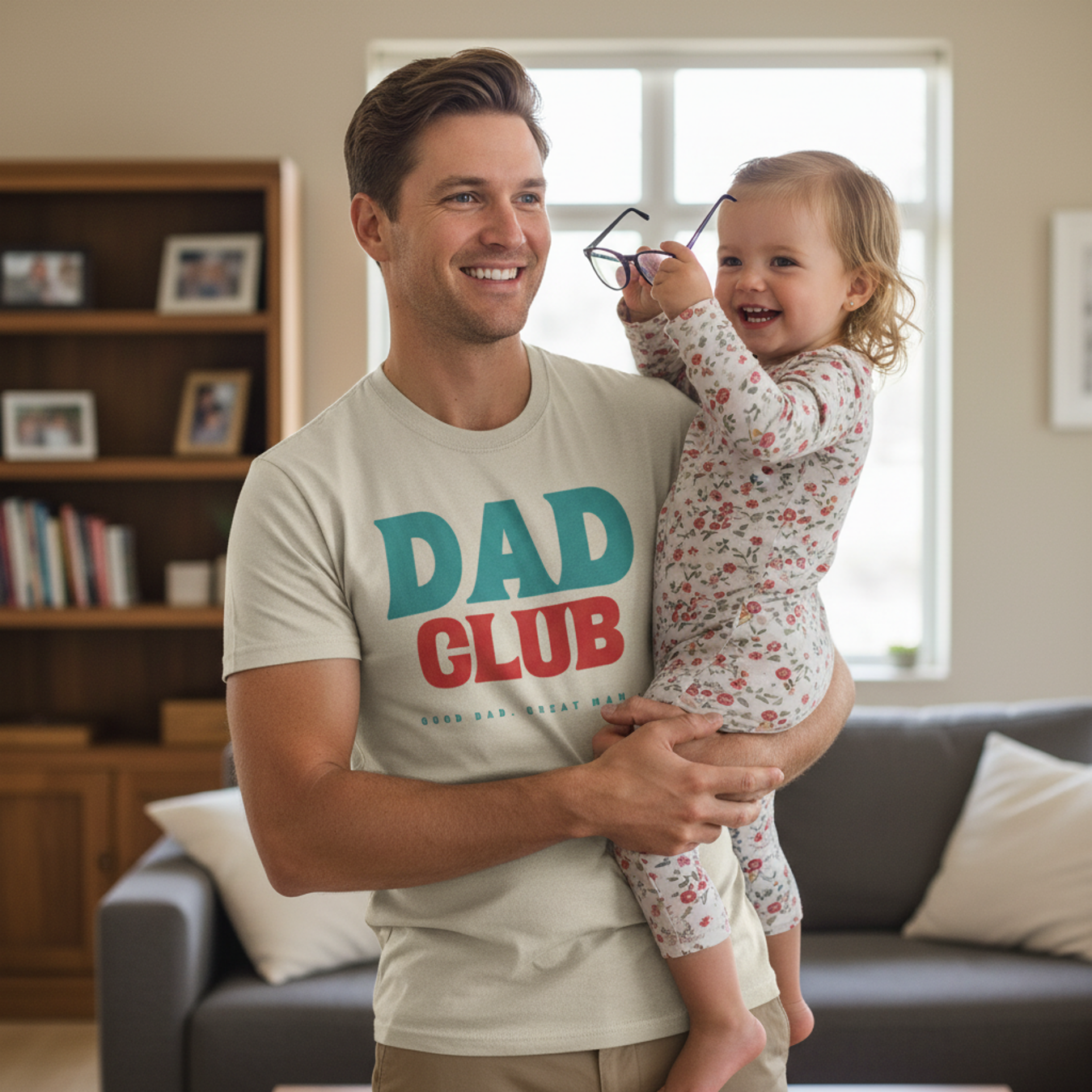 T-shirt creme "dad club" unissexo 190g, algodão, decote redondo