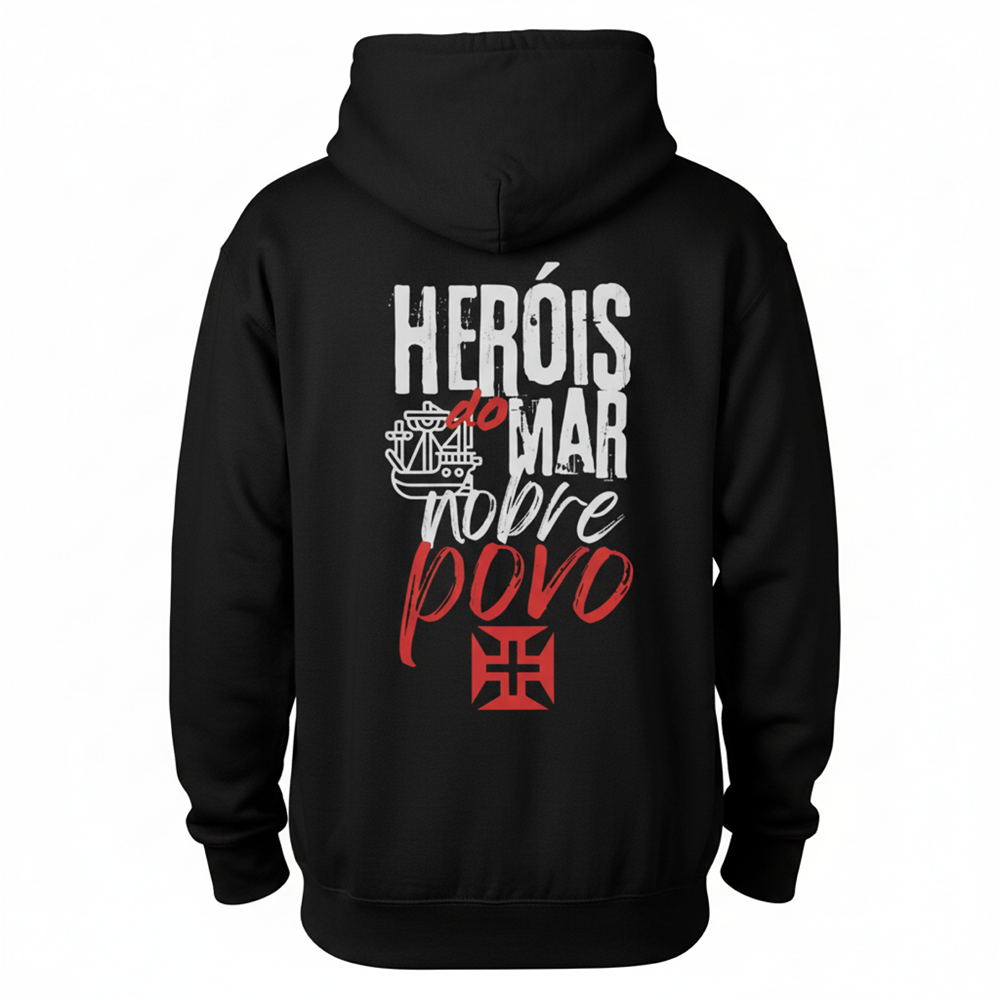 Sweatshirt preta "Heróis do mar", unissexo com capuz - 320 g/m2, 50% algodão, 50% poliéster