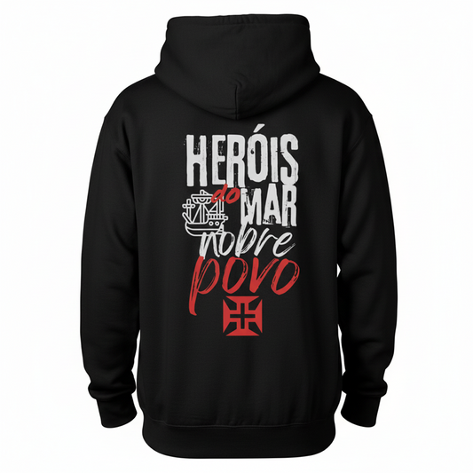 Sweatshirt preta "Heróis do mar", unissexo com capuz - 320 g/m2, 50% algodão, 50% poliéster