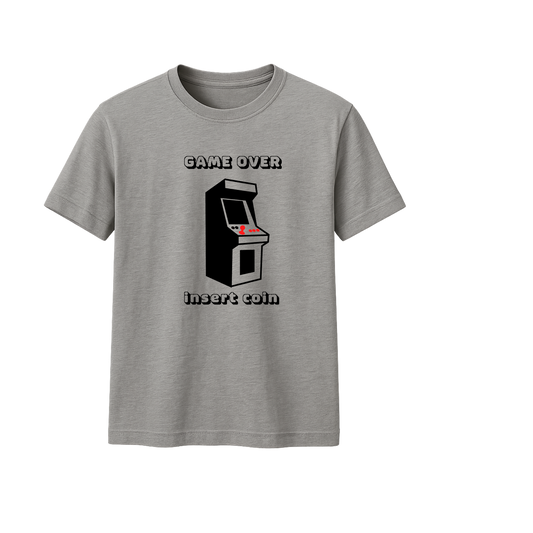 T-shirt preta "Game over" unissexo 190g, algodão, decote redondo