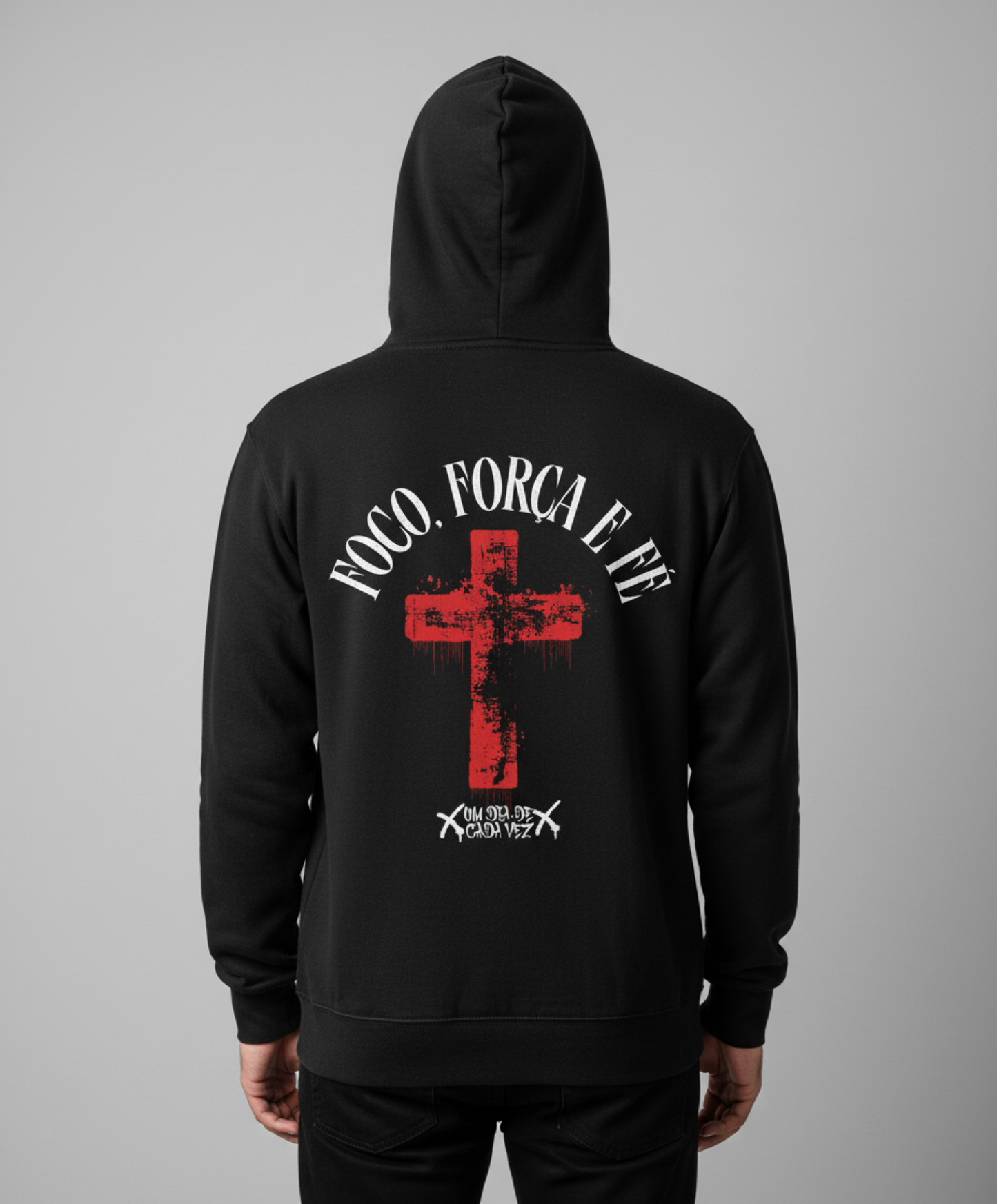 Sweatshirt preta "foco, força e fé, unissexo com capuz - 320 g/m2, 50% algodão, 50% poliéster