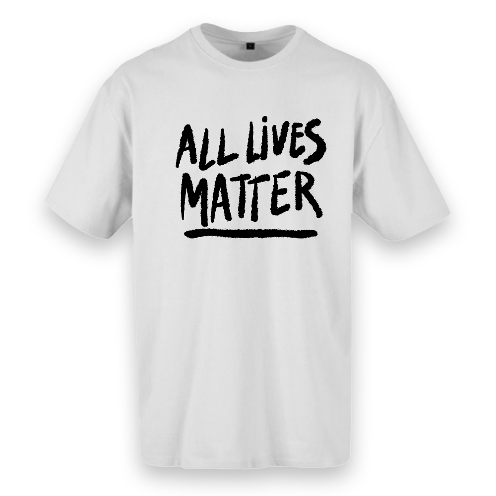 T-shirt regular ou oversize, cor preta e cor branca , "All lives matter", 100 % algodão