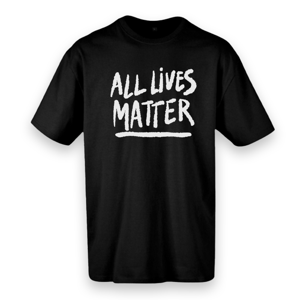 T-shirt regular ou oversize, cor preta e cor branca , "All lives matter", 100 % algodão