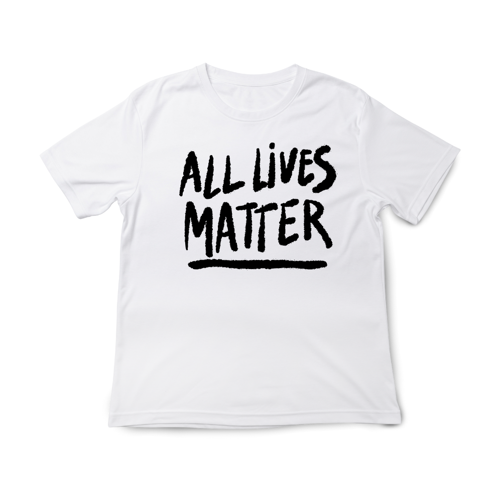 T-shirt regular ou oversize, cor preta e cor branca , "All lives matter", 100 % algodão