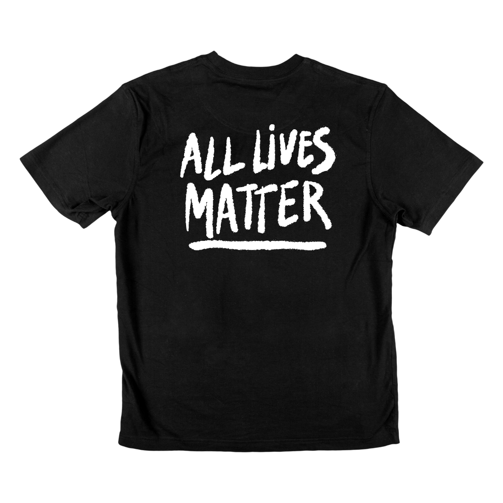T-shirt regular ou oversize, cor preta e cor branca , "All lives matter", 100 % algodão
