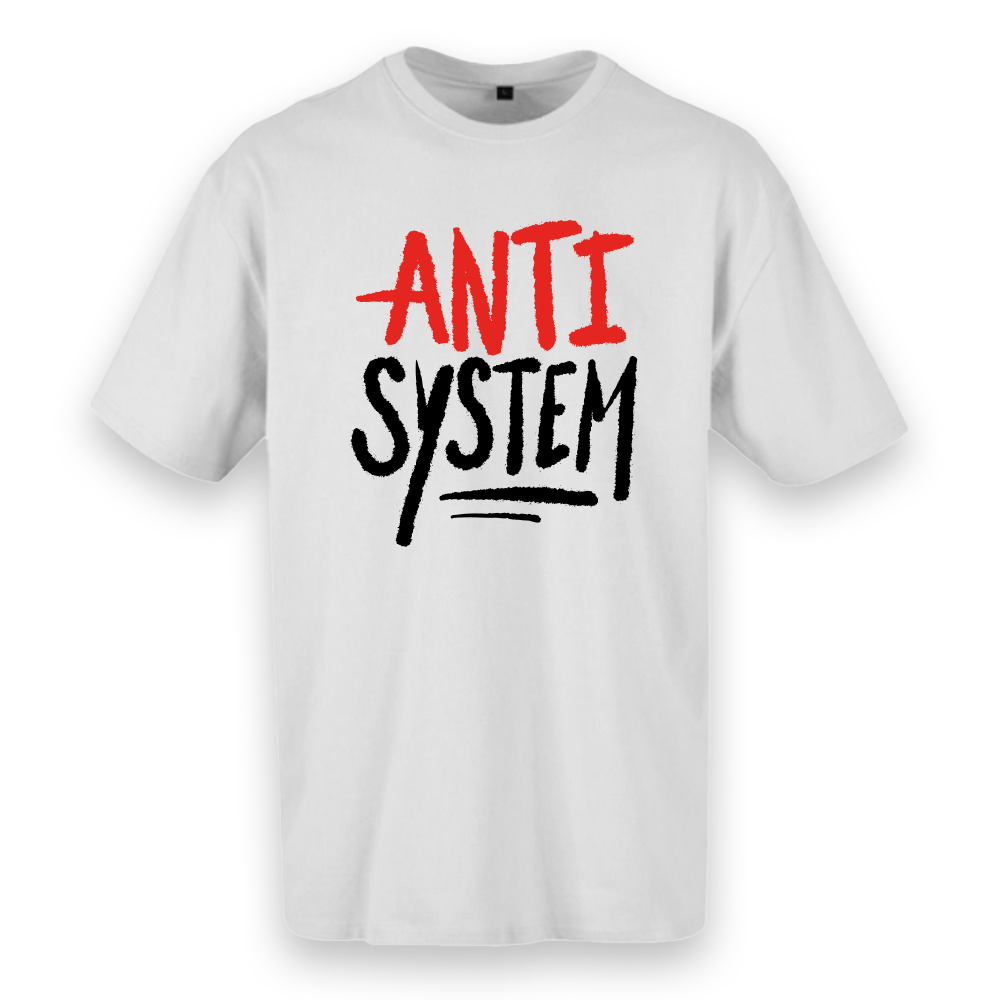 T-shirt regular ou oversize , preta ou branca "Anti system" 100% algodão