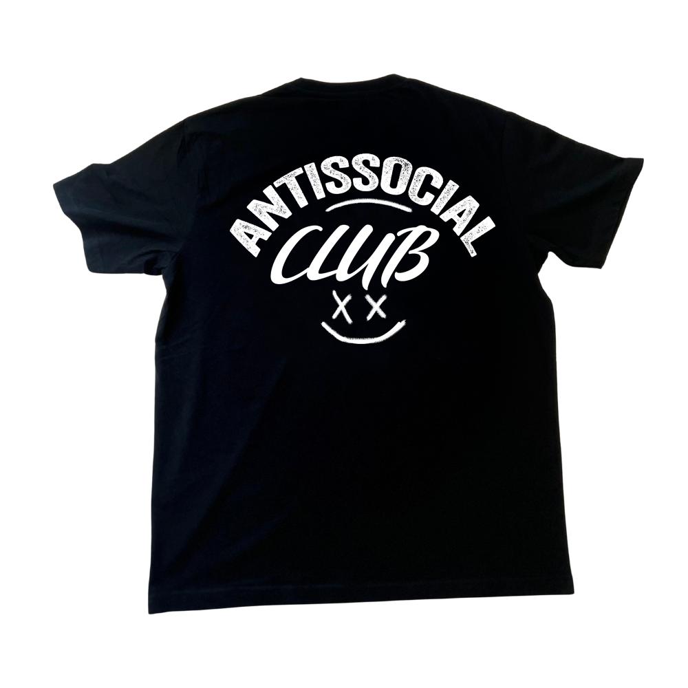 T-shirt oversize preta ou branca , "anti-social club", algodão, 200g