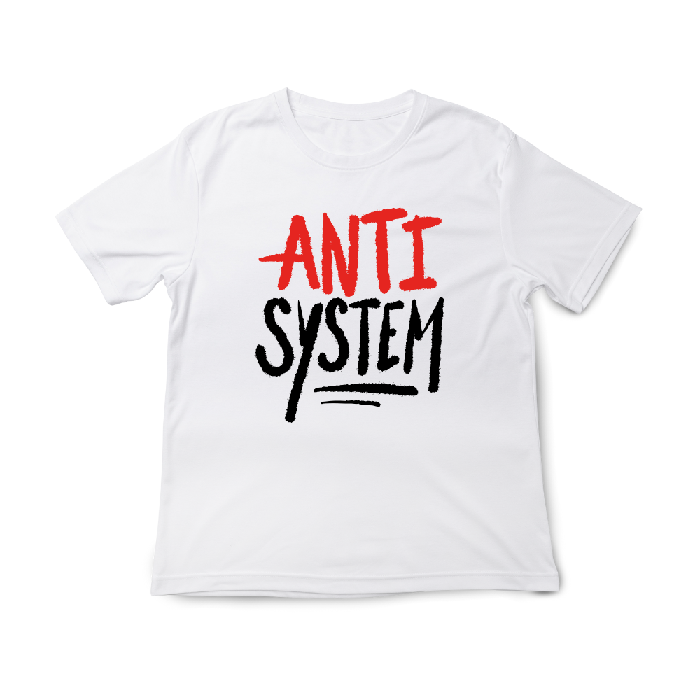 T-shirt regular ou oversize , preta ou branca "Anti system" 100% algodão