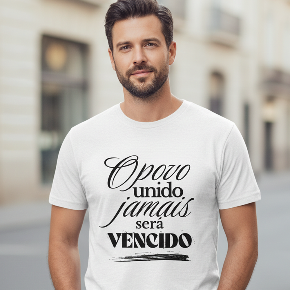 T-shirt "o povo unido" regular ou oversize preto ou branco , algodão, 190g