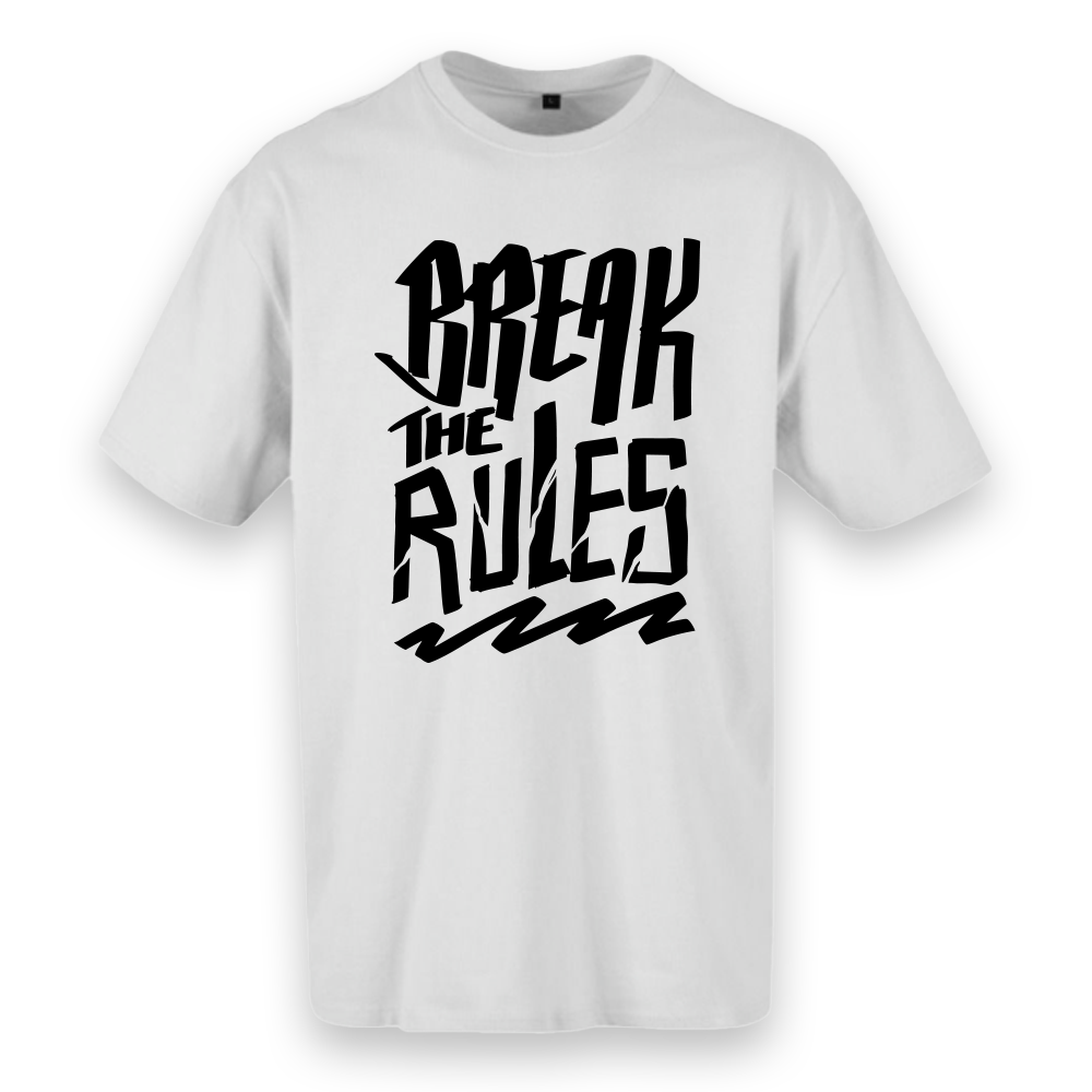 T-shirt regular ou oversize, preta ou branca "break the rules" 100% algodão