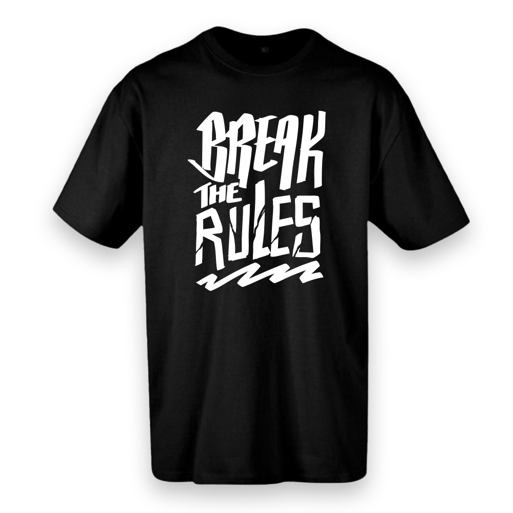 T-shirt regular ou oversize, preta ou branca "break the rules" 100% algodão