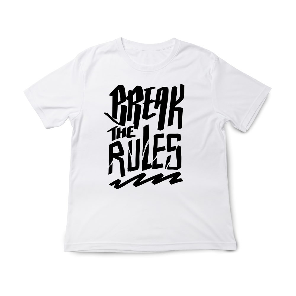 T-shirt regular ou oversize, preta ou branca "break the rules" 100% algodão