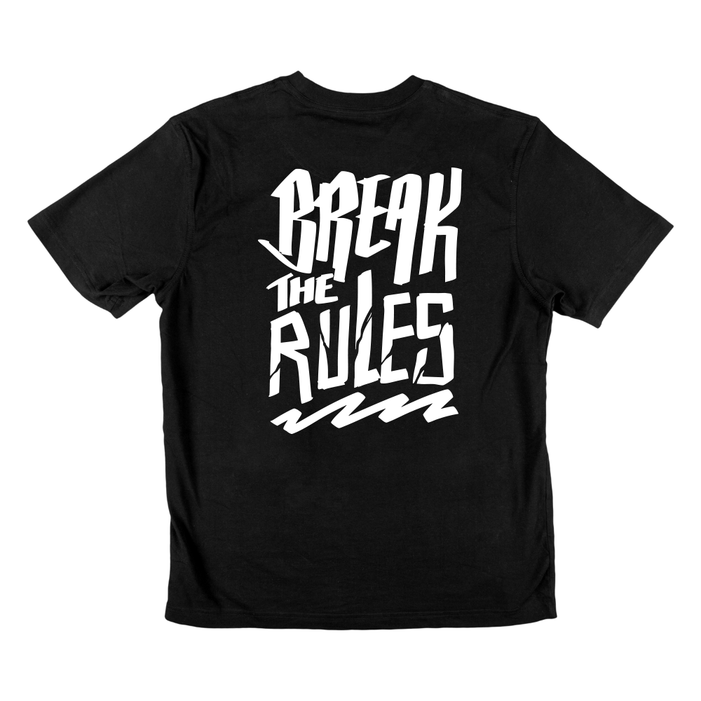 T-shirt regular ou oversize, preta ou branca "break the rules" 100% algodão