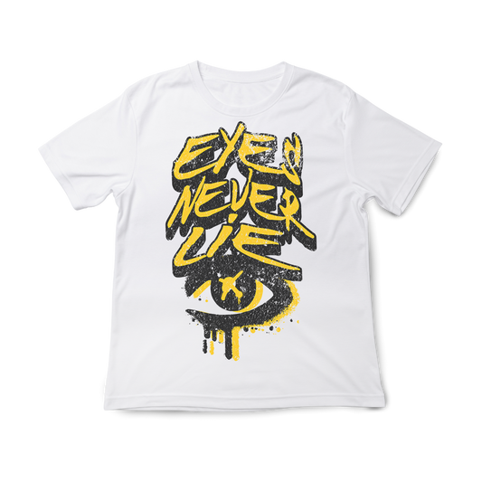 T-shirt regular ou oversize  branca "eyes never lie" 100% algodão