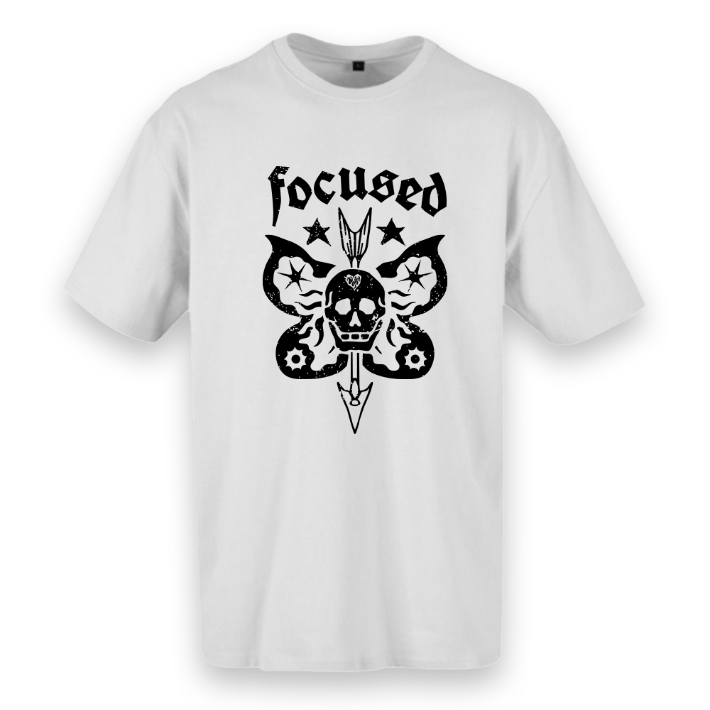T-shirt regular ou oversize preta ou branca "focused" 100% algodão