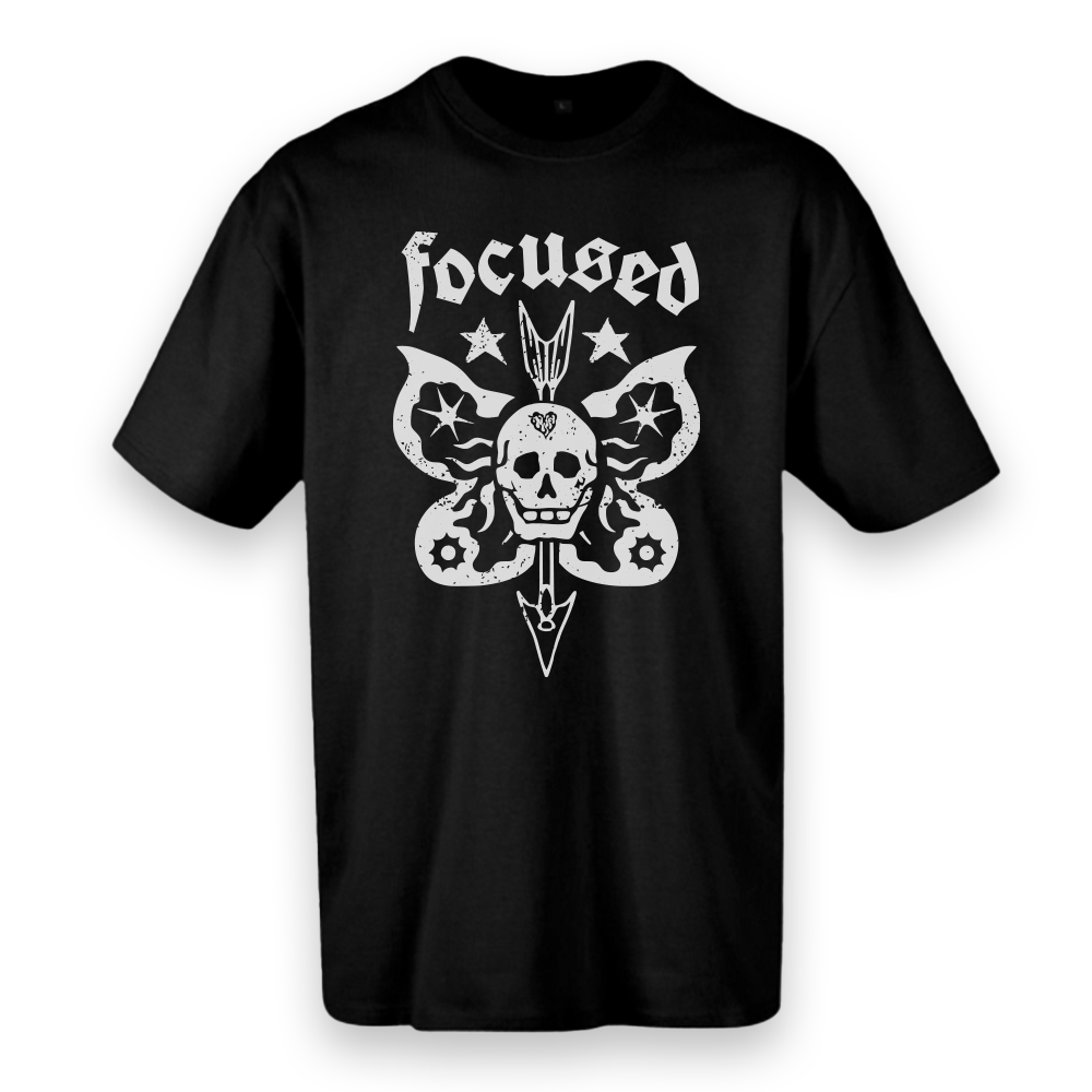 T-shirt regular ou oversize preta ou branca "focused" 100% algodão