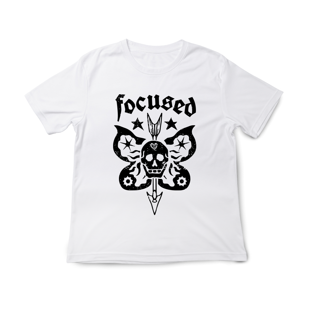 T-shirt regular ou oversize preta ou branca "focused" 100% algodão