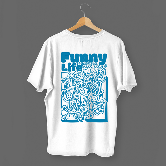 T-shirt preta "Funny life" unissexo 190g, algodão, decote redondo